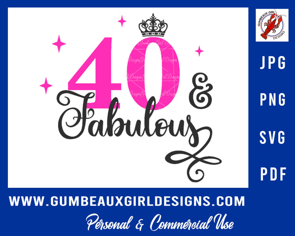 40 Fabulous 40th Birthday Cut file svg png pdf jpg sublimation design
