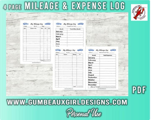 Mileage and Expense Log, Mileage Journal, Mileage Log book, Automobile Mileage and Expenses