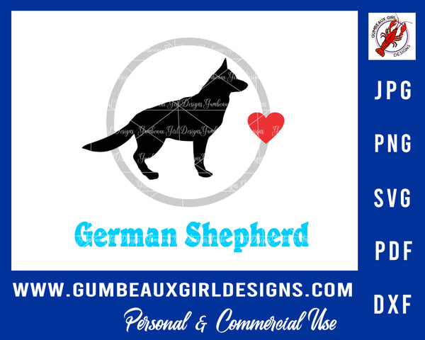 German Shepherd SVG Files Dog Car Decal or Tshirt file svg png, pdf, jpg, dxf I love my German Shepherd 1 files in 5 file types