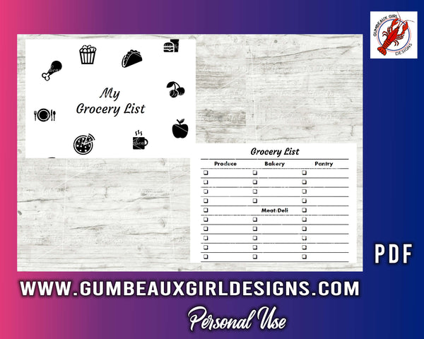 Grocery List, Weekly Grocery List, Shopping List, Printable Shopping List, PDF