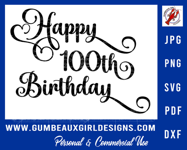 100th Happy Birthday Cut Files 100th  5 File types svg pdf jpg png dxf 100 years old