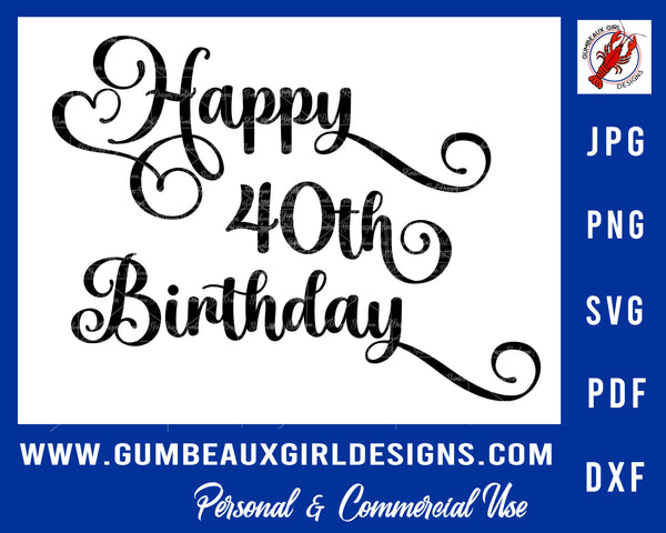 40th Happy Birthday Cut Files 40th  5 File types svg pdf jpg png dxf 40 years old